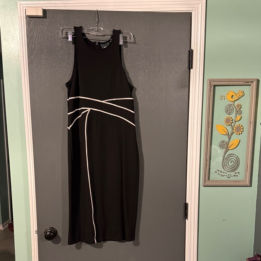 Maeve Black Bodycon Dress with White Accents